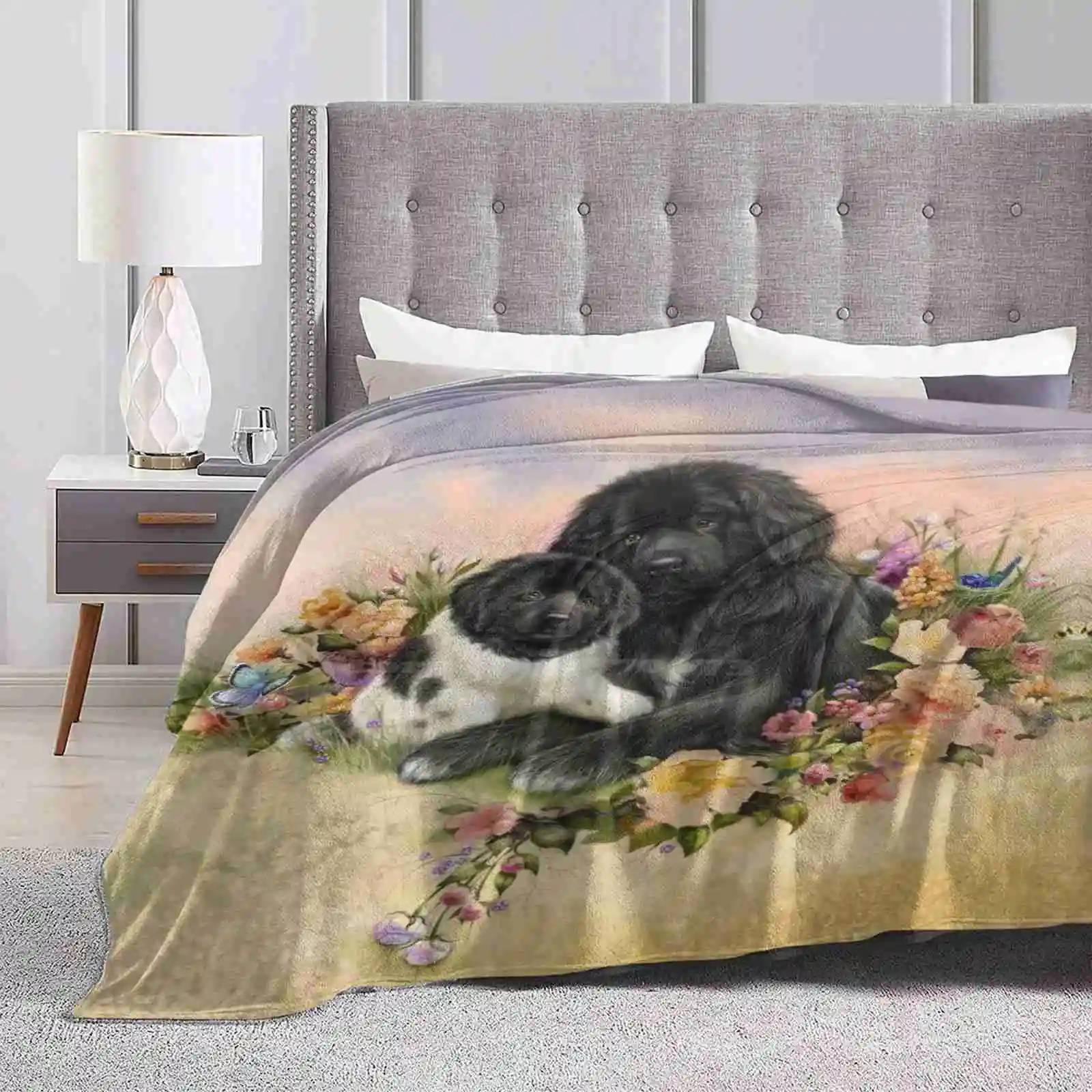 Newfie And Baby Landseer Air Conditioning Soft Blanket Newfie And Baby Newfie