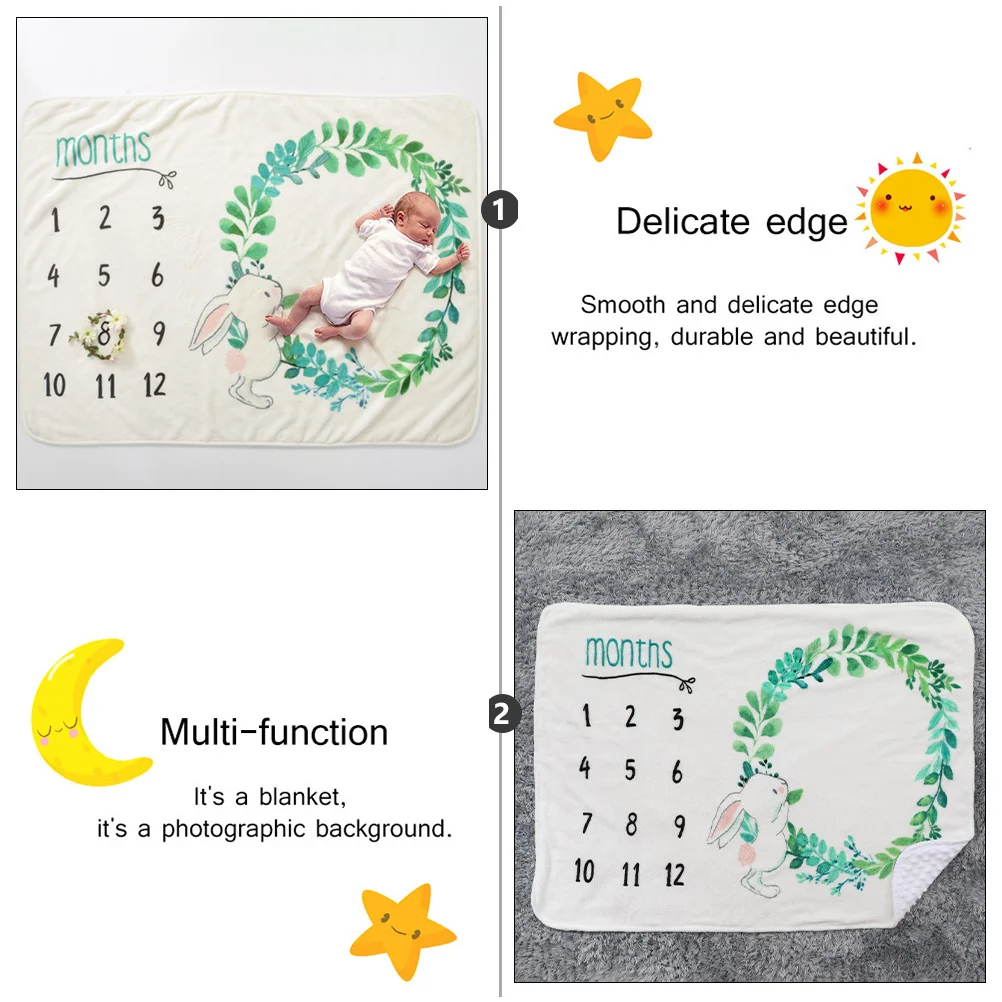 

1Pcs Baby Blanket Newborn Monthly Photo Prop Printed Cotton Fleece Baby Growth Tracking Memory Blanket Photography