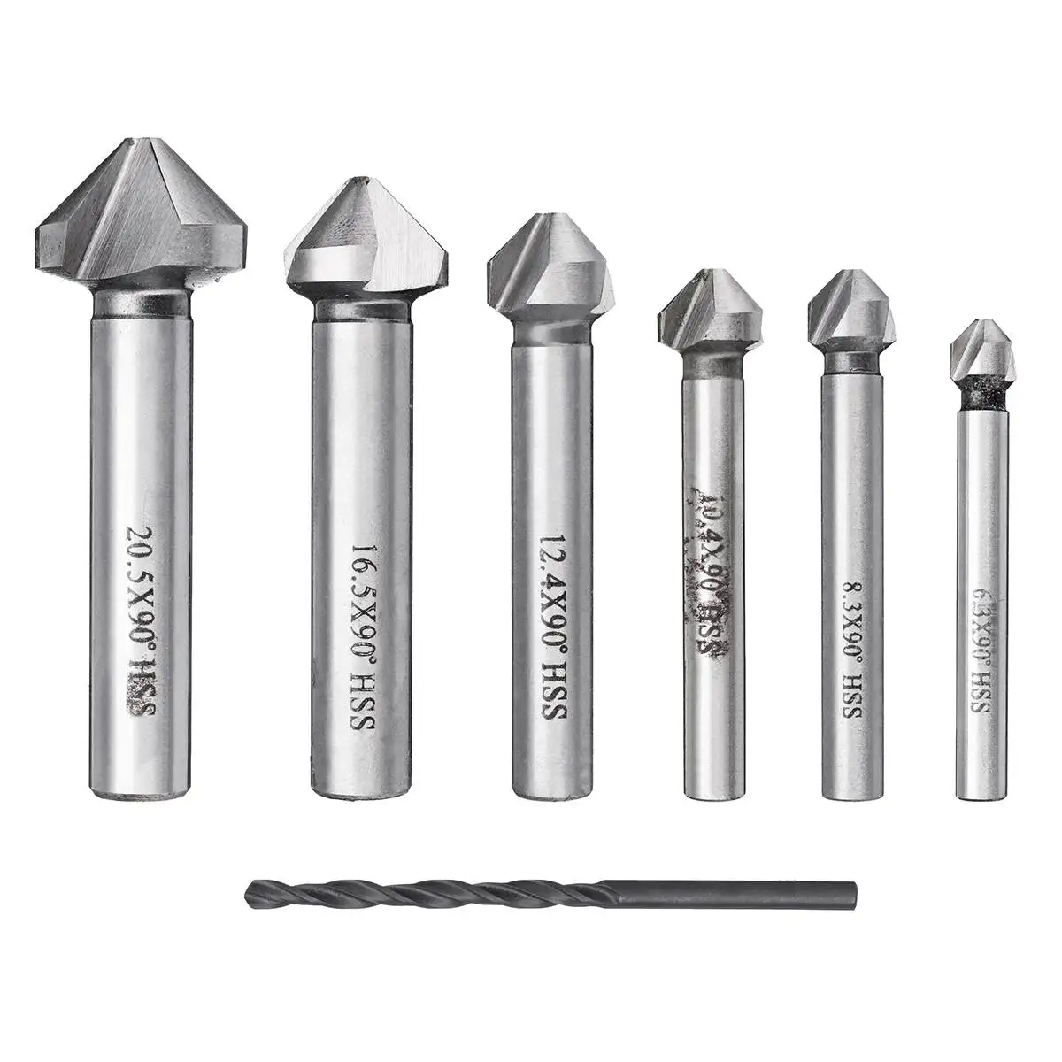 7Pcs Countersunk Drills 6.3/ 8.3/ 10.4/ 12.4/ 16.5/ 20.5mm Woodworking Hole Opener 90 Degree Chamfering Cutter Deburring Bit