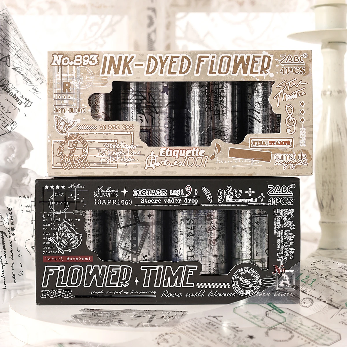 

4 rolls/box, creative retro PET notebook tape, suitable for DIY brochures and gift decoration, fashionable and beautiful