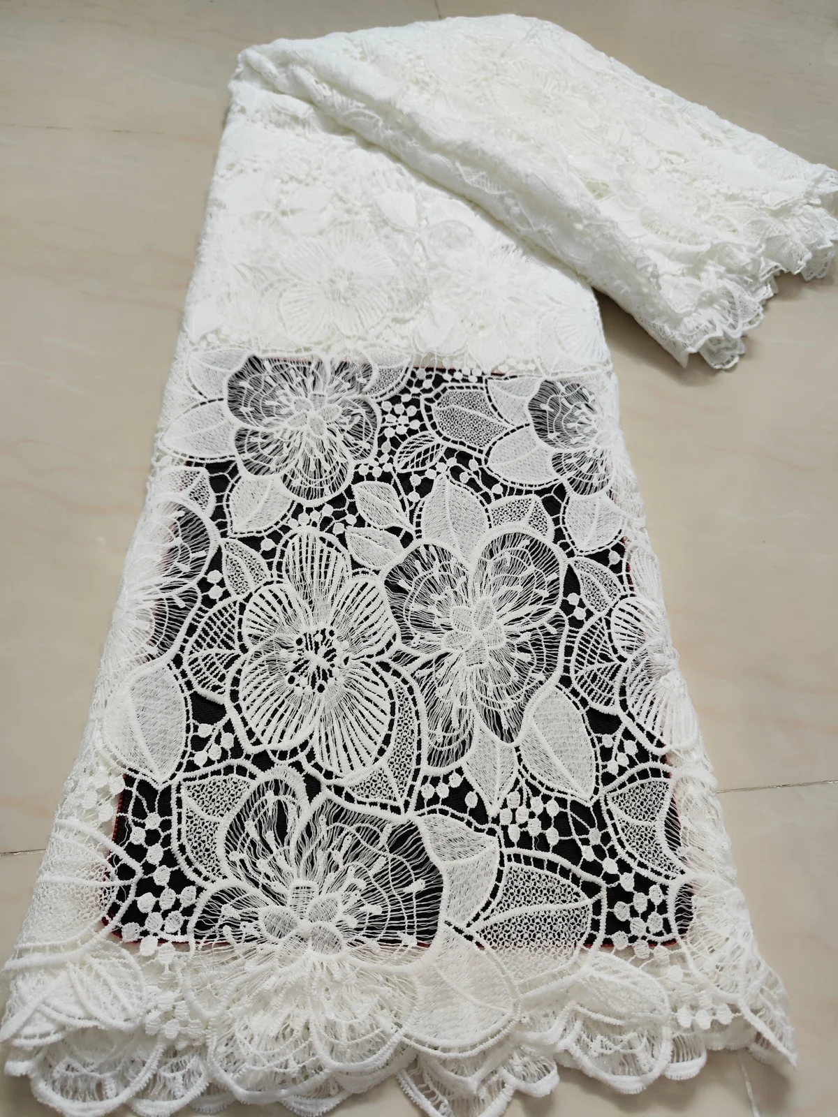 

High Quality White African Nigerian Water Soluble Lace Fabric 2023 French Guipure Cord Lace Fabric For Wedding Party KJFT2321A