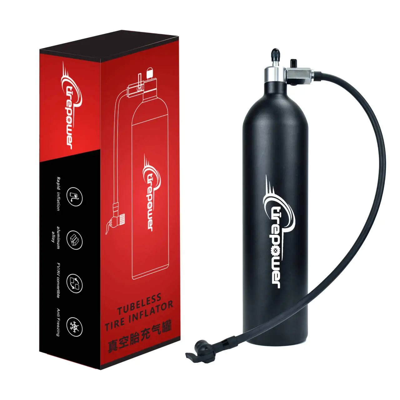 Aluminium Schlauchloser Fahrradreifen-Aufpumper Reifen-Luftkompressor mit Ventil Gaszylinder 1,3L Frostschutzmittel Hochdruck für MTB Rennrad – Detail 15