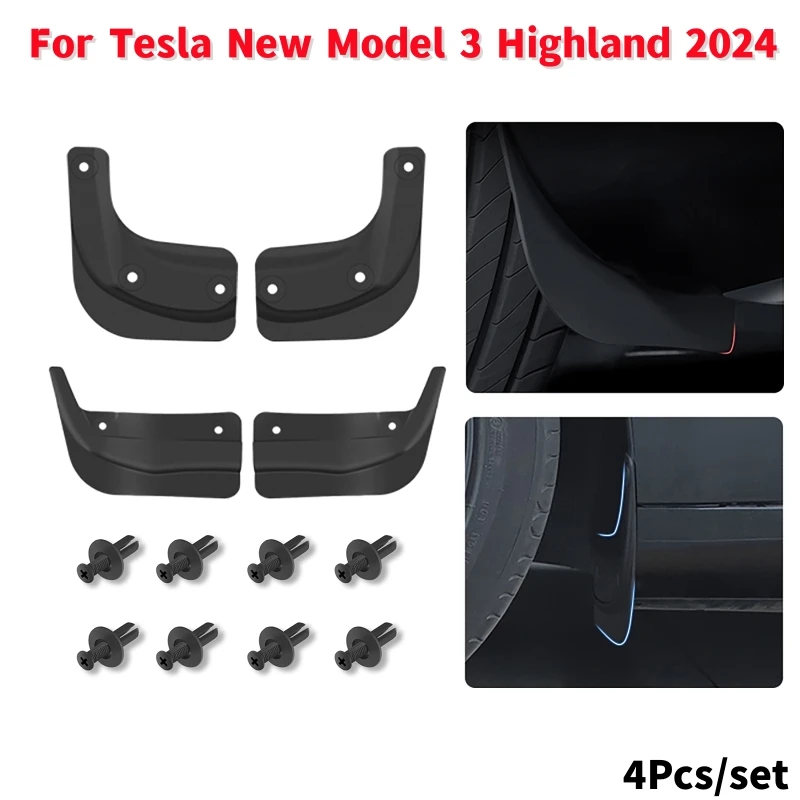 

4Pcs/set Black Car Mudguards Mud Front And Rear Wheel Fenders Anti-Sand Splash Fender For Tesla New Model 3 Highland 2024