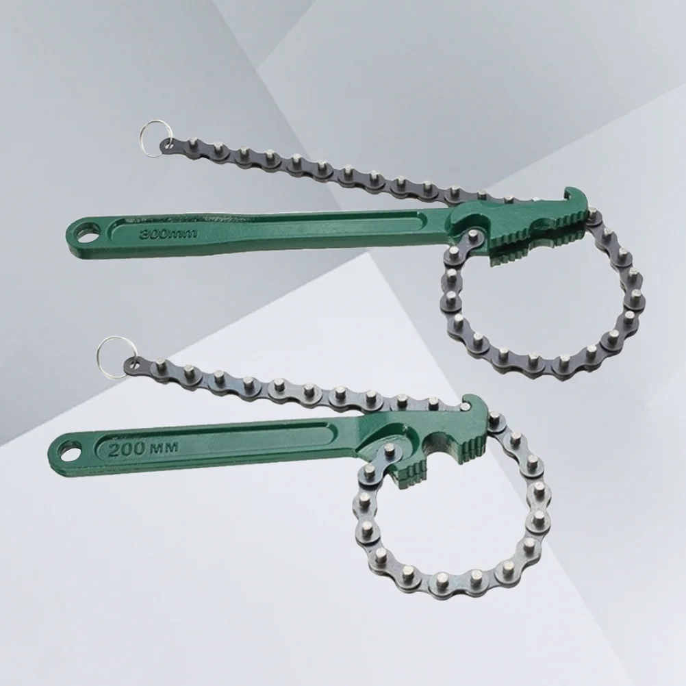 

2Pcs Metal Chain Oil Filter Wrench Adjustable Durable Steel Firm Change Hanging Hole Green