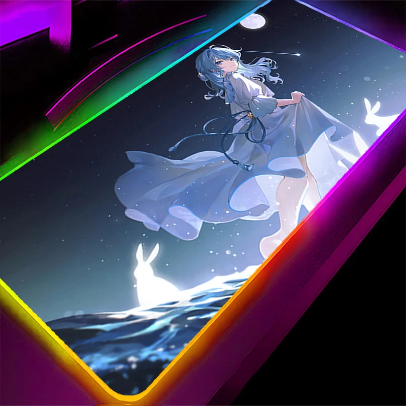 Alfombrilla de ratón LED RGB h-hololive Hoshimachi Suisei HD, alfombrilla para juegos de Anime, alfombrilla antideslizante para teclado, accesorios para PC, alfombrilla de ratón de goma para escritorio