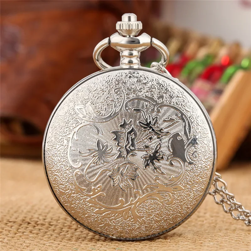 Silver Hollow Out ดอกไม้โรมันควอตซ์นาฬิกาพ็อกเก็ตนาฬิกาผู้หญิงเลดี้ที่มีสีสันสร้อยคอจี้ reloj