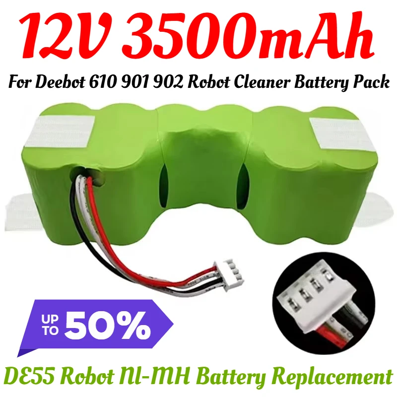 New 12V DE55 NI-MH Battery Replacement for Ecovacs Deebot DE5G DD35 DG710 DM88 for Deebot 610 901 902 Robot Cleaner Battery Pack