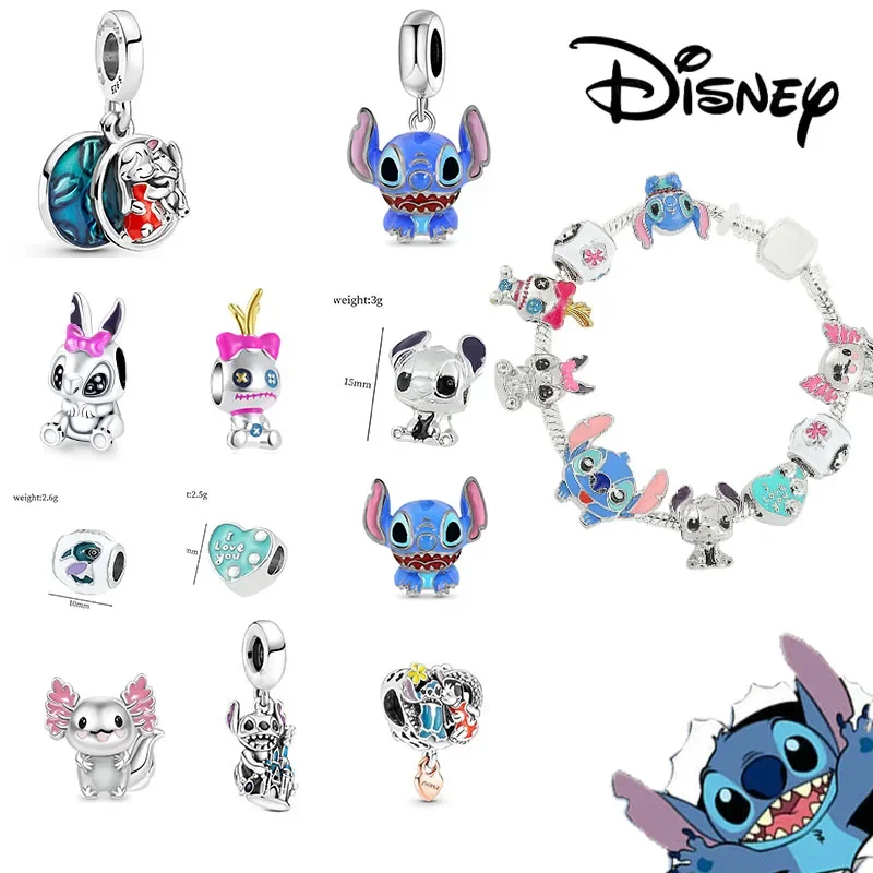 Disney Stitch Charm Beads Original Bracelets 925 Sterling Silver Cute Mickey Minnie Beads DIY Jewelry Bracelet Halloween Gift