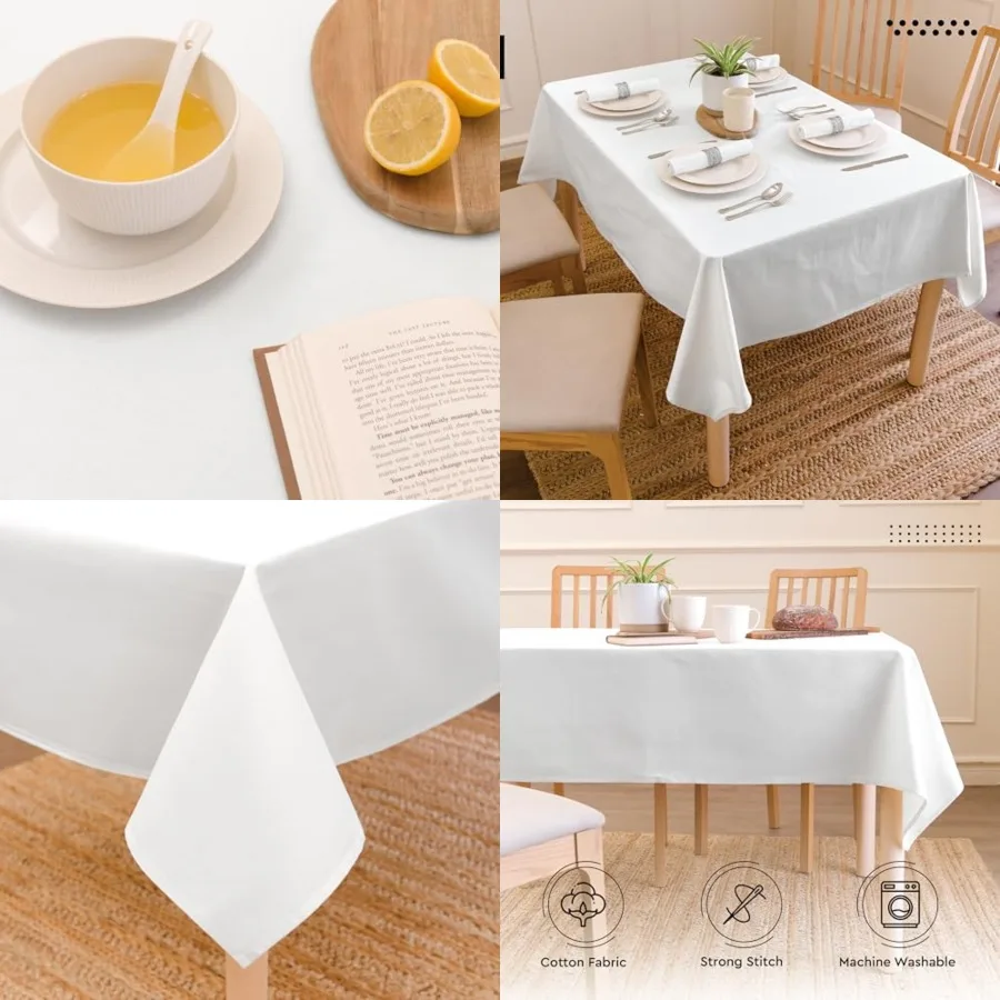 

Dining Table Cover Cotton Canvas Rectangular Tablecloth Machine Washable, Table Cloth for Indoor Outdoor Dining, Durable, Easy-