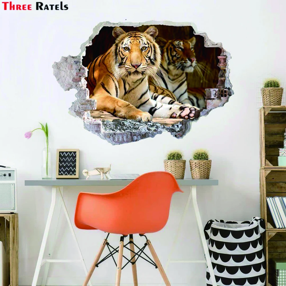 Three Ratels WF62  Tiger Wall Sticker For Kids Room Bedroom Home Decoration Removable Stickers Beautify Decor Animal Wallpaper