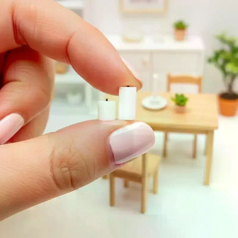 4Pcs 1:12 Dollhouse Mini White Candle Miniature Tray Set Home Ornament Playhouse Toys Christmas Scene Decoration