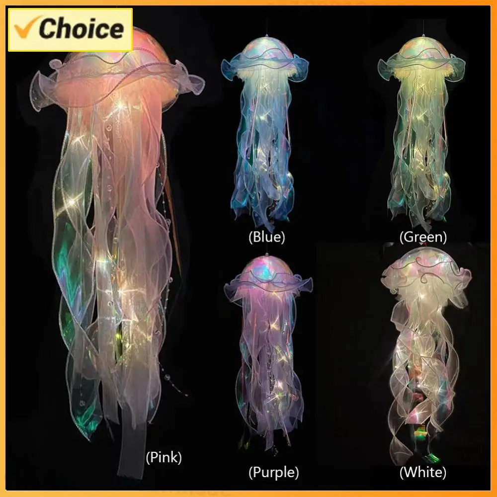 

Jellyfish Colorful Nightlight Button Battery Hanging Ceiling Lantern with Ribbon&Bead LED Bulbs for Room Decoration