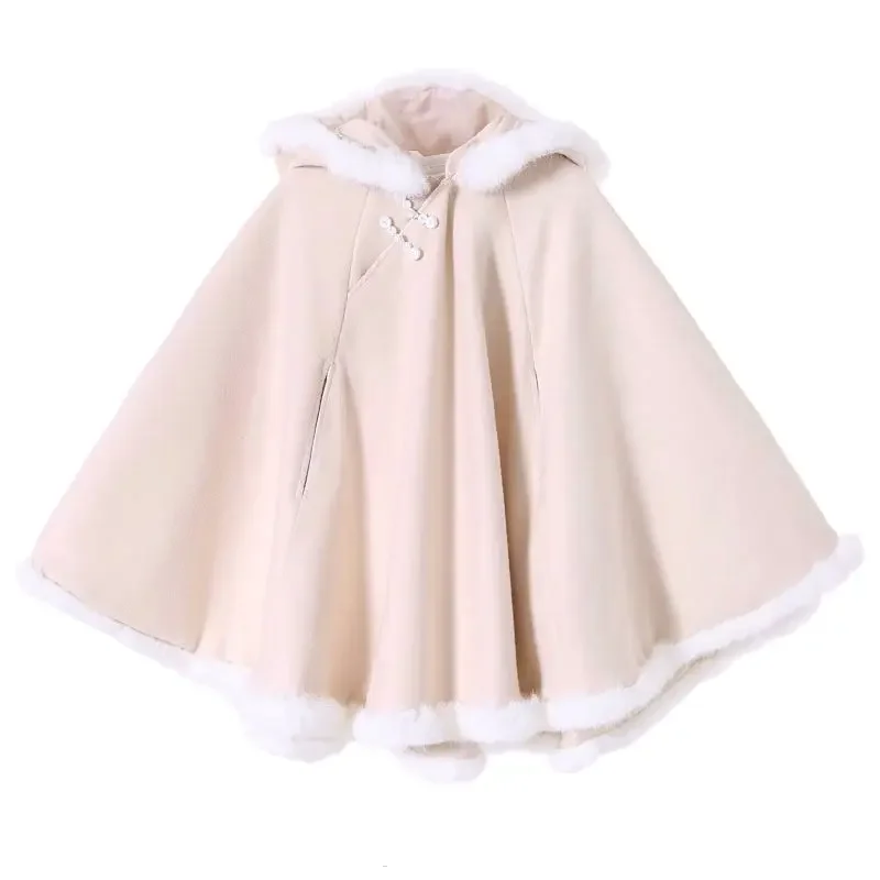 Coalfell  Autumn /Winter New Improved Hanfu Han Element Lolita Hooded Cloak Fleece Coat Veste Femme Coat Autumn Clothes Women