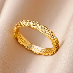 Stainless Steel Rose Flower Rings for Women Vintage Couple Ring Gothic Punk Hoops Irregular Geometric Ring Jewelry Accessories