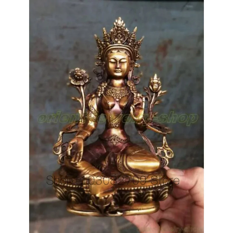 

Tibet Old Temple God Buddhism Kwan-yin green Tara Buddha Bronze Statues