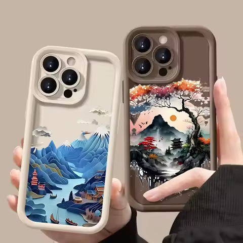 Japanese Aesthetic Mount Fuji Phone Case For Xiaomi Poco X6 X5 X3 F5 F6 M6 X7 Pro Mi 14T 14 13T 13 12T 12 11 Lite 5G Soft Cover