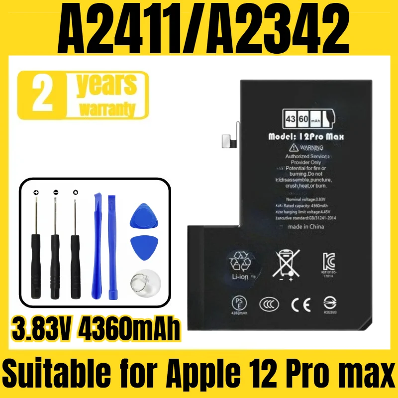 Applicable to Apple 12 Pro max battery A2411/A2342/A2410/A2412 mobile phone battery,new large capacity, free tool 3.83V 4360mAh
