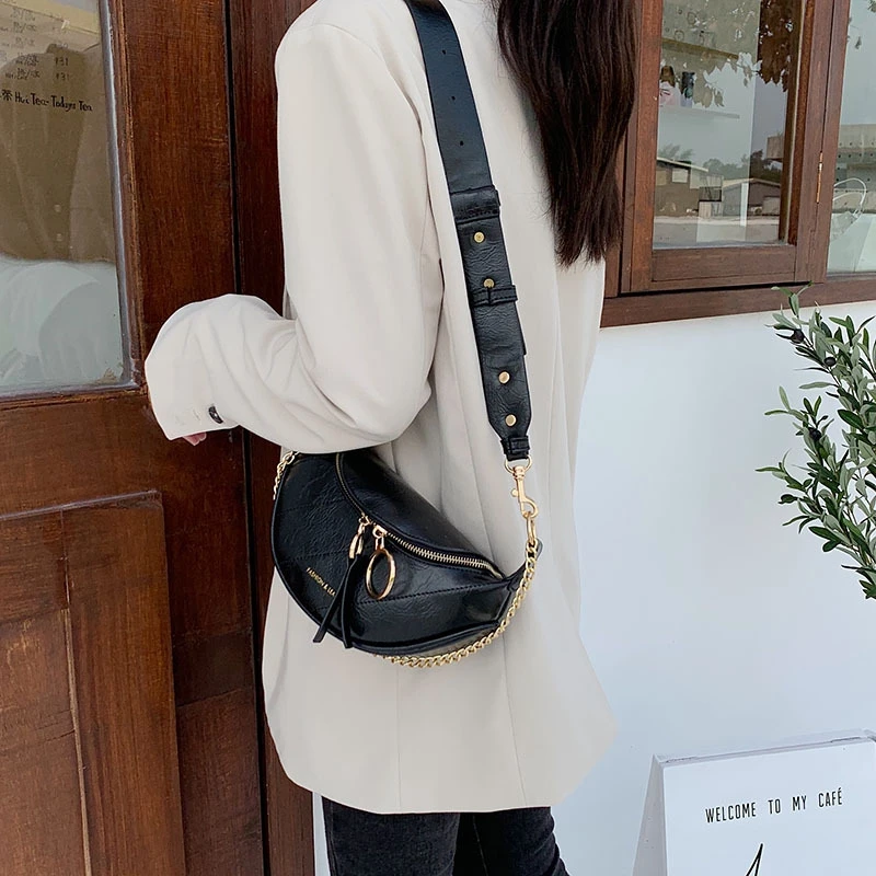 New Chain Leather Crossbody Bags Women Small Quality Shoulder Messenger Waist Bag Lady Casual Ring Zipper Handbags and Purses