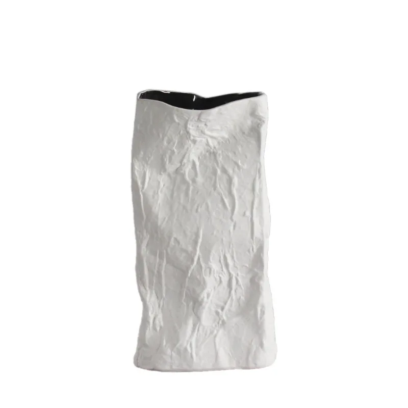 

Scandinavian modern ceramic vase with rock texture, table top decoration paper bag flower ware
