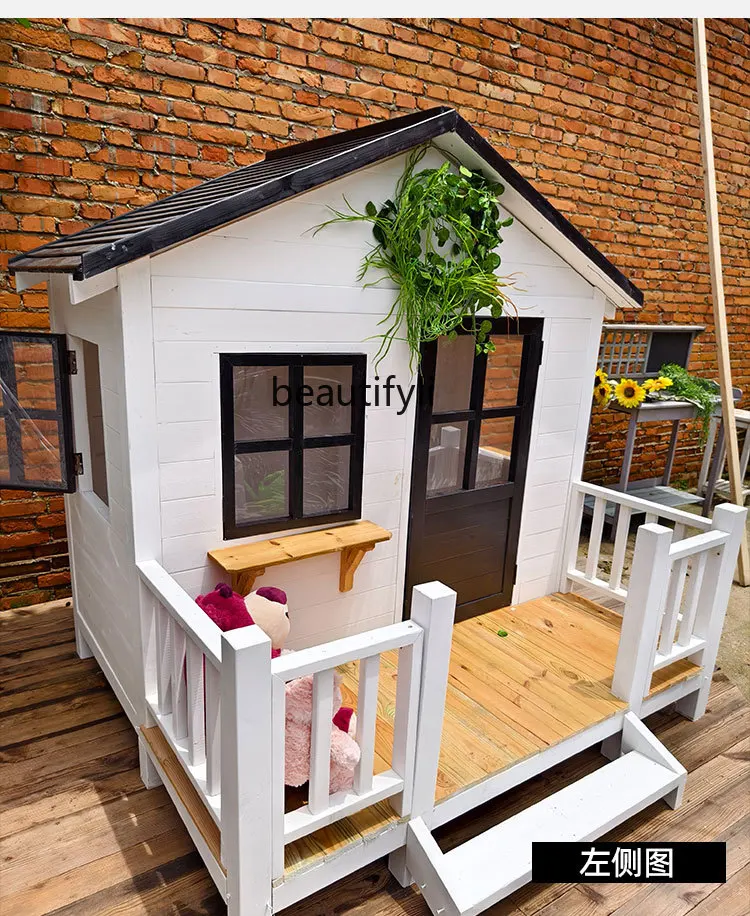

Outdoor dog house all solid wood outdoor, movable four-season pet cabin rain and sun protection