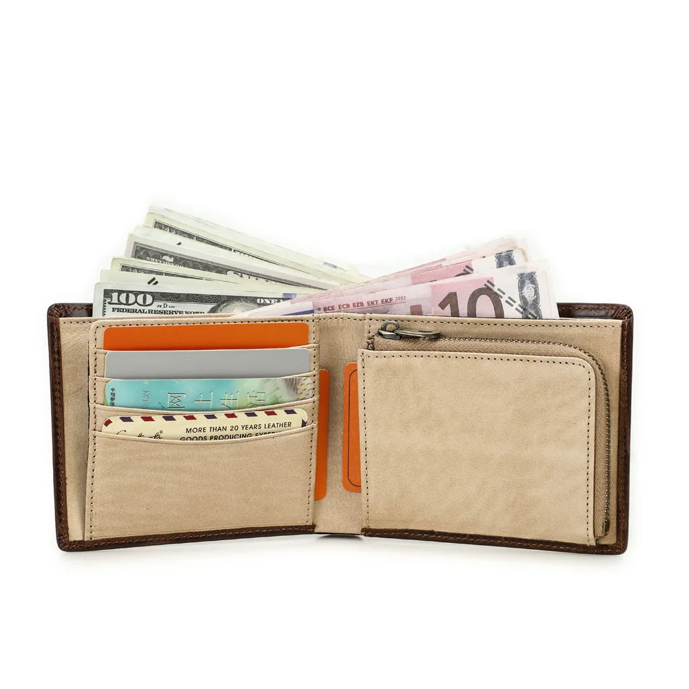 กระเป๋าสตางค์หนังผู้ชายแฟชั่นหรูหราปี 2026 กระเป๋าเงินขนาดเล็กแบบมีซิปพร้อมช่องใส่เหรียญ กระเป๋าสตางค์แบบพับสองตอนสำหรับผู้ชาย พร้อมช่องใส่บัตรและช่องใส่เงิน