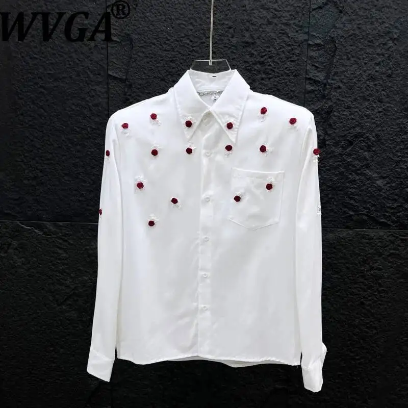 

WVGA High-end Three-dimensional Rose Flower Men's Spring Long Sleeve Shirt Tylish Korean Style Casual Niche Chic Tops Ins W22605
