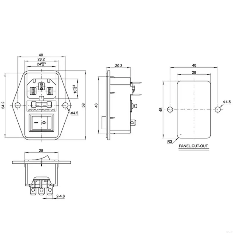 

MXMF 10A 250V Inlet Module Plug Male Power Socket with 3 Pin IEC320 C14