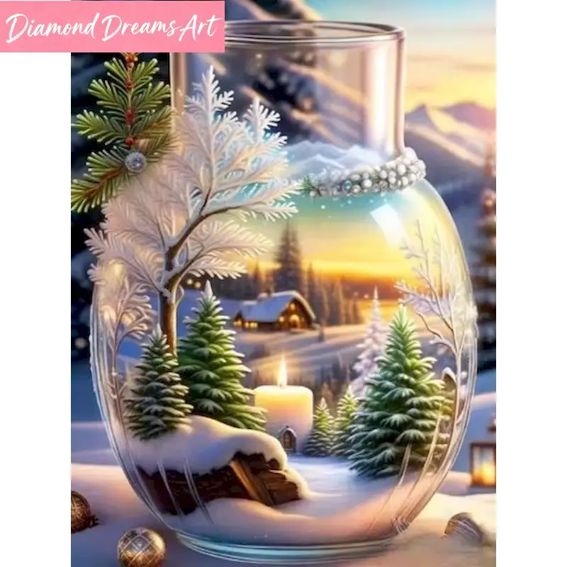 Rahmenlose Diamantmalerei Landschaften Schnee Neuheiten 2024 Diamant-Mosaik Flasche Strasssteine Bilder