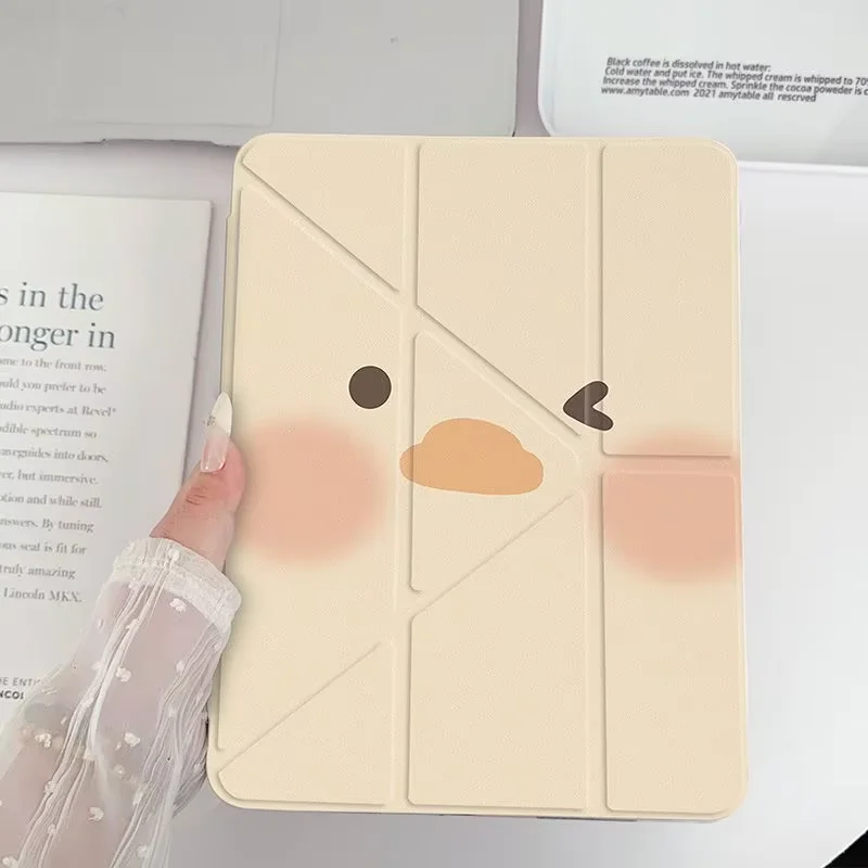 Cute Duck Kawaii Tablet Cover For iPad Pro 11 12.9 13 M4 M5 9.7 10.2 Air 4 5 6 7 Funda for Samsung Tab S7 S8 S9 11 Plus Cover