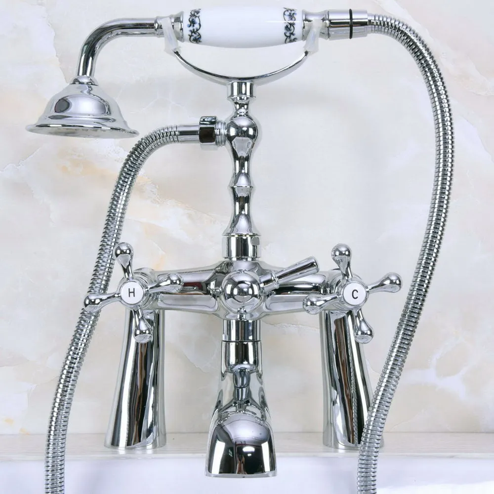 

Polished Chrome Brass Clawfoot Bath Tub Faucet with Handshower - Deck Mount ana126
