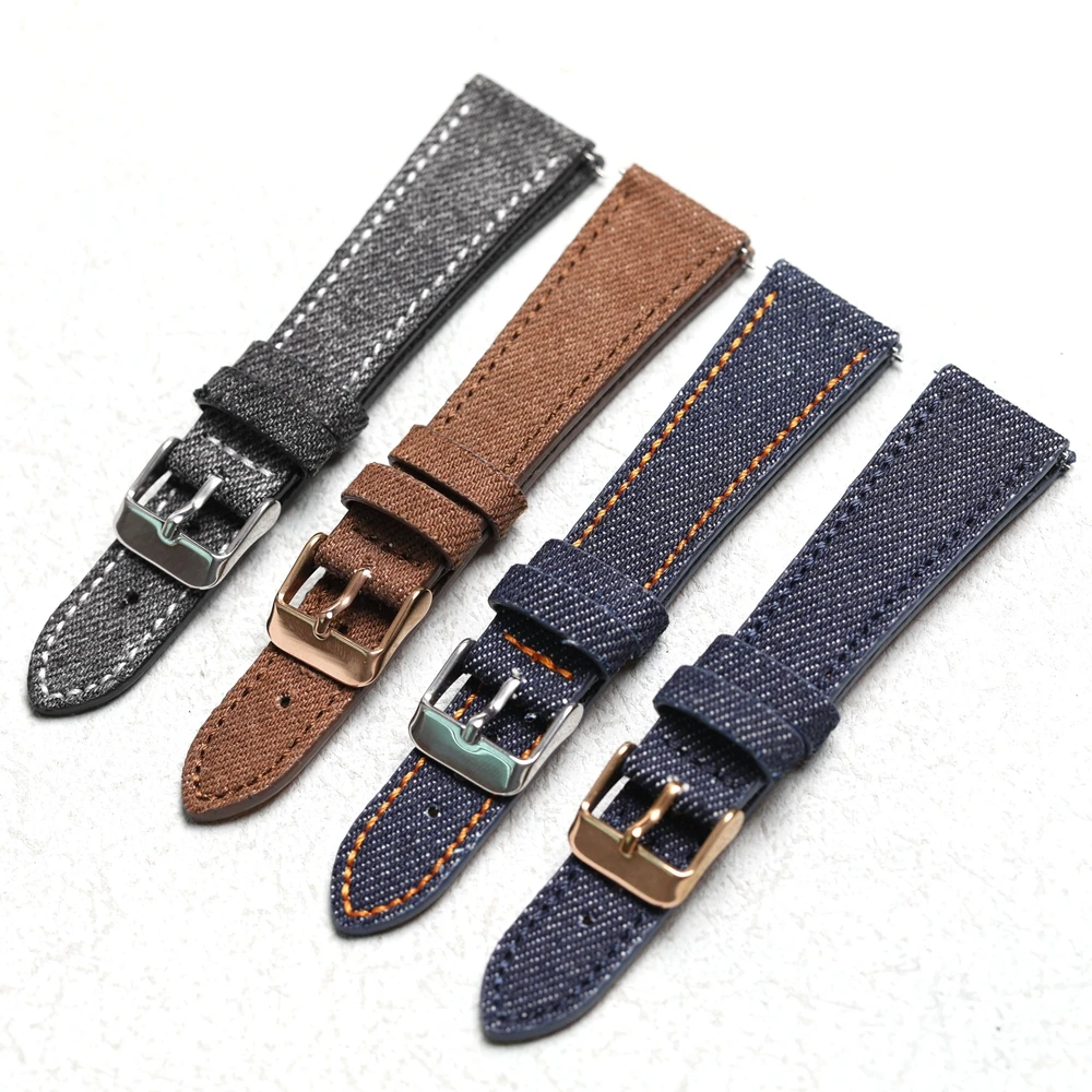 Handgefertigtes japanisches Gangshan-Denimarmband, Vintage Distressed 18 19 20 22 mm, Schnellverschluss, weiches Schwarz, Blau, Braun, weiches Herrenarmband