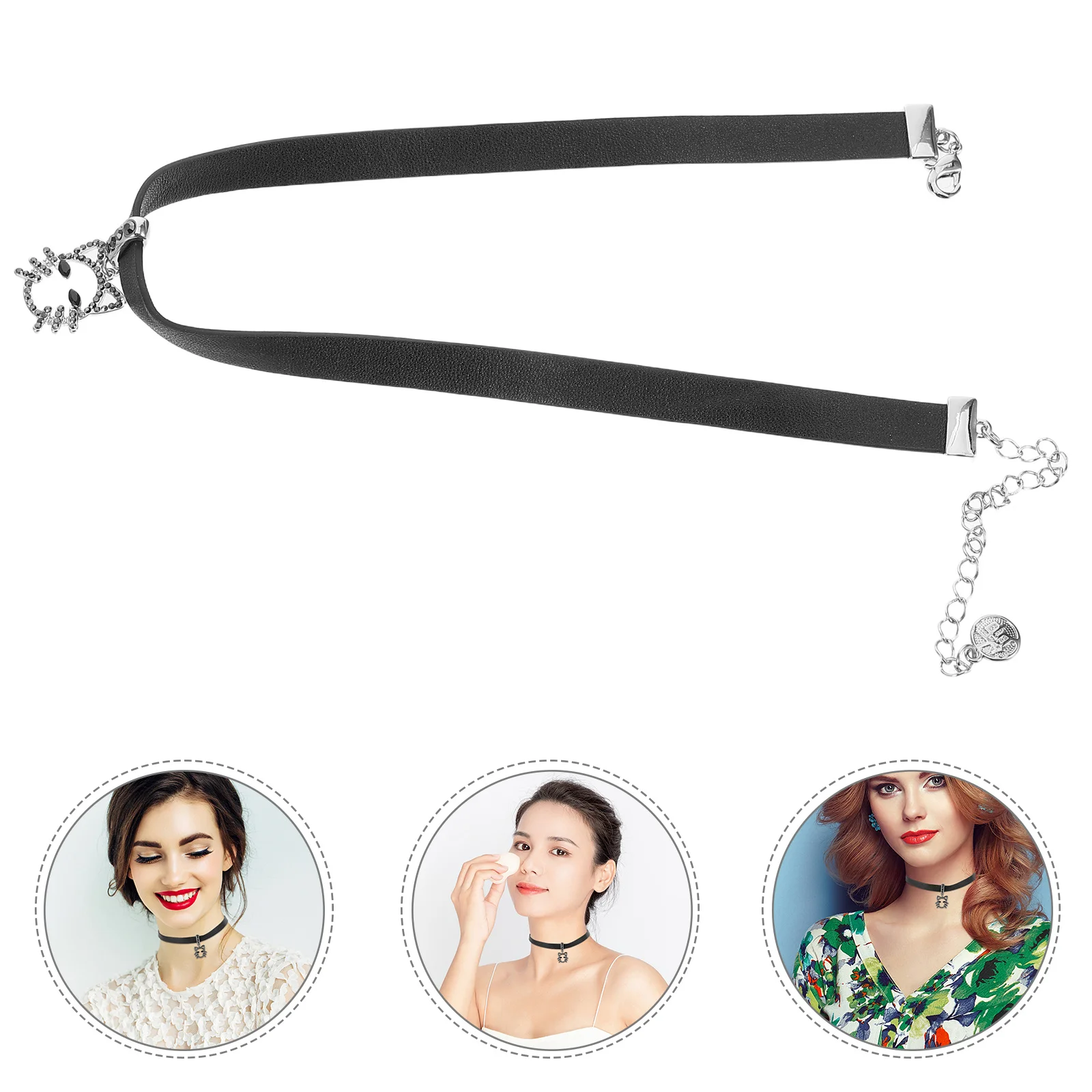 

Punk Style Choker Necklace Adjustable Artificial Gothic Rhinestone Collar for Women Girls Halloween Party Daily Wear