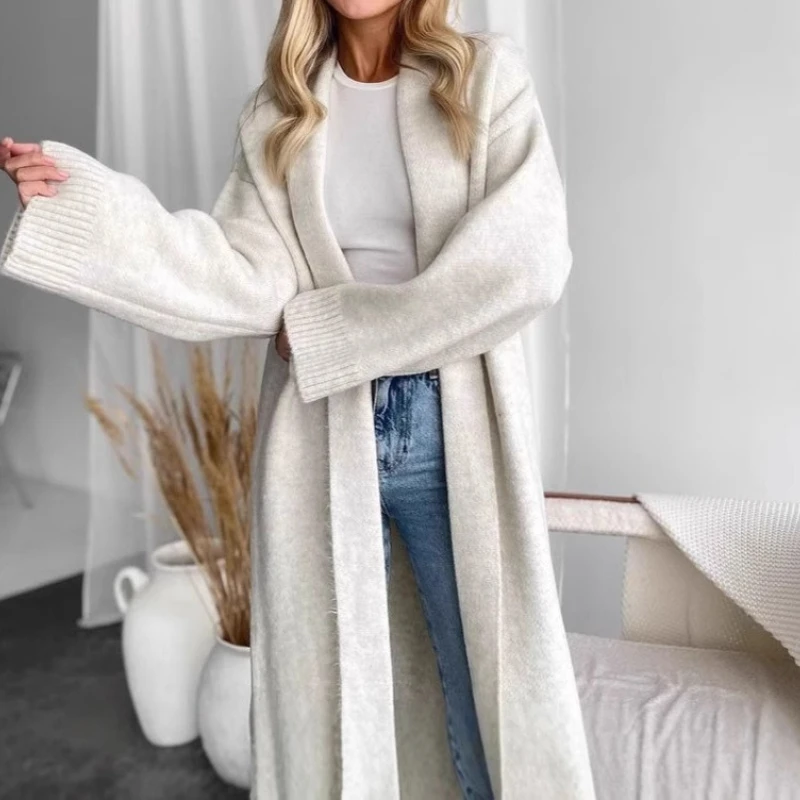 

2025 Autumn and Winter Foreign Trade Temperament Elegant Collarless Long Cardigan Sweater Jacket Women