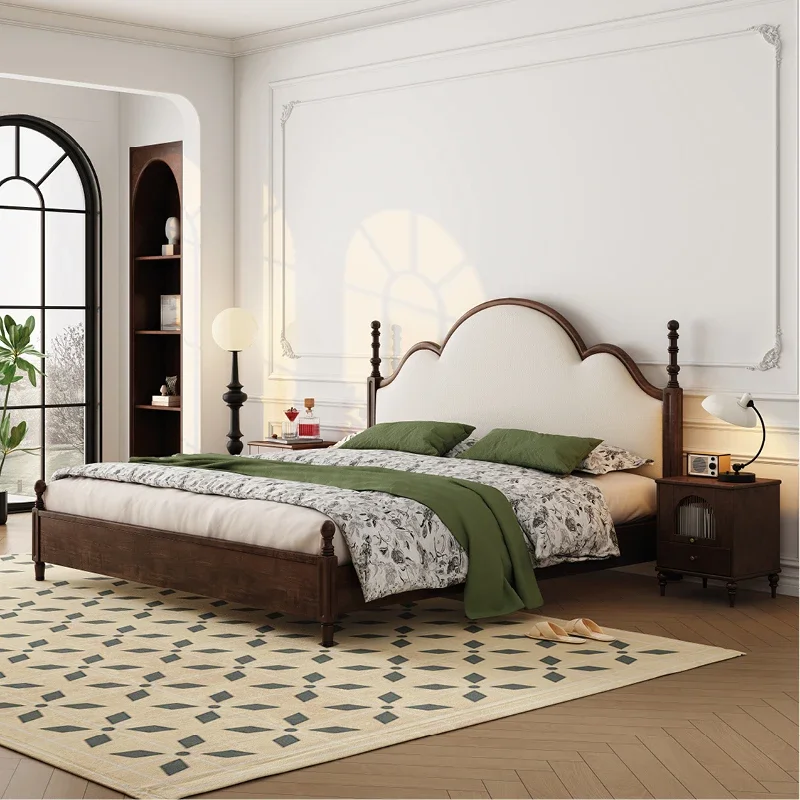 

American Style 180x200cm Bed Vintage Solid Wood Designer Storage Bed Wedding Confortable Cama De Casal Space Saving Furniture