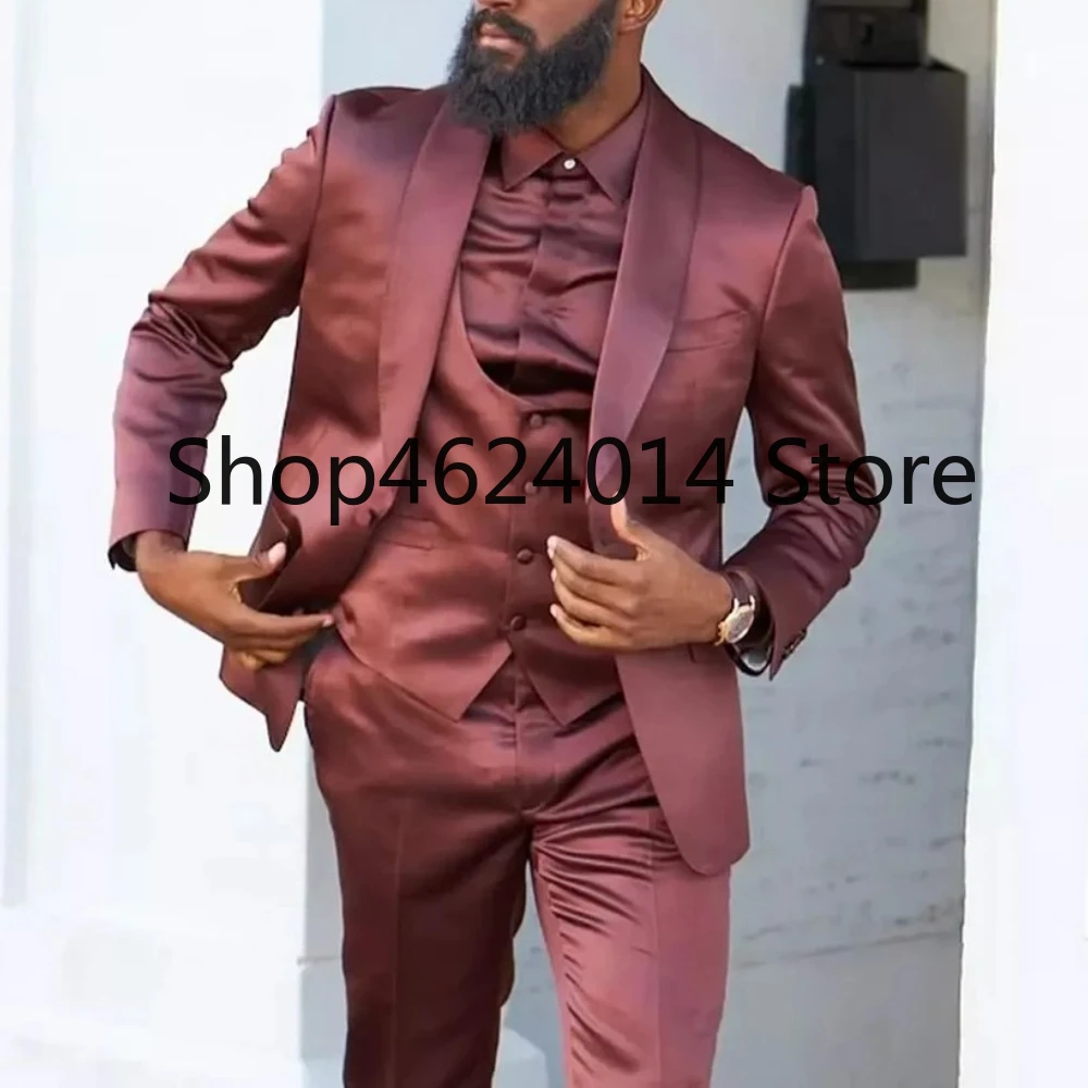 

Elegant Solid Color Men's Suits Formal Single Breasted Shawl Lapel Slim Fit 3 Piece Jacket Pants Vest Wedding Outfits Costume