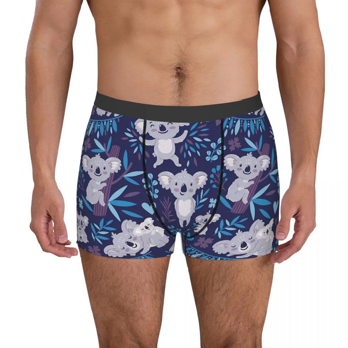 Cute Koala Bears And Floral Element Pattern Meme Underpants Breathbale Panties Men's Underwear Print Shorts Boxer Briefs