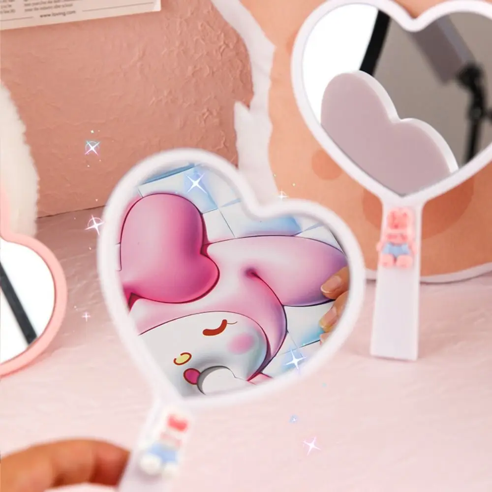 Mini Schattige Liefde Hand Make-Up Spiegel Zoete Cartoon Hartvormige Make-Up Spiegel Plastic Draagbare Compacte Spiegels Vrouwen