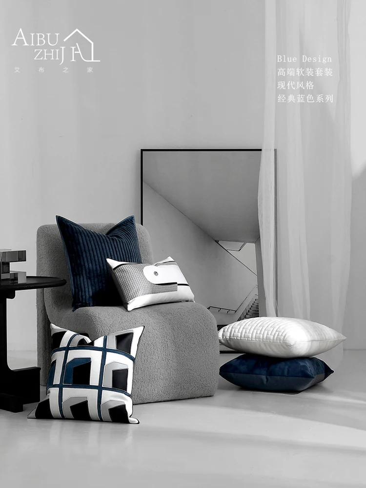 

Luxury Simple Blue White Cushion Cover 50x50cm/ Cotton Linen Patchwork Throw Pillows Decoration Cushions for Sofa Home Decor