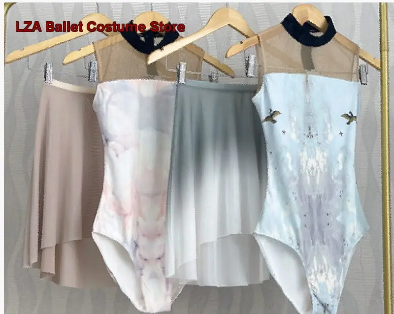 Women's Adult High Neck Backless Printed Bodysuit Basic Training Body Suit Art Exam Dance Costume Gymnastics Yoga Leotard