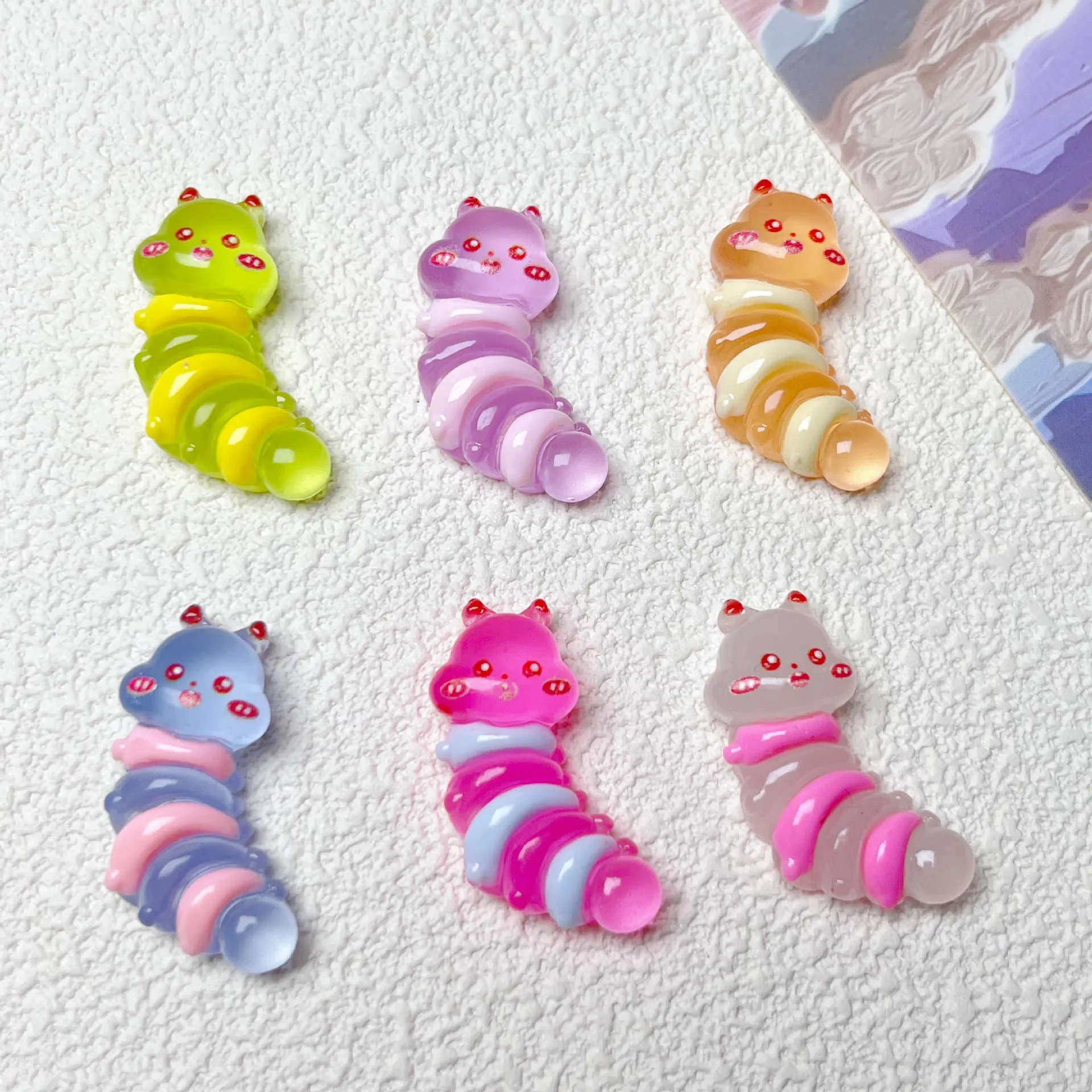 100pcs Kawaii Cartoon Caterpillar Insect Flatback Resin Cabochon Fit Phone Decor DIY Jewelry Accessory Scrapbook