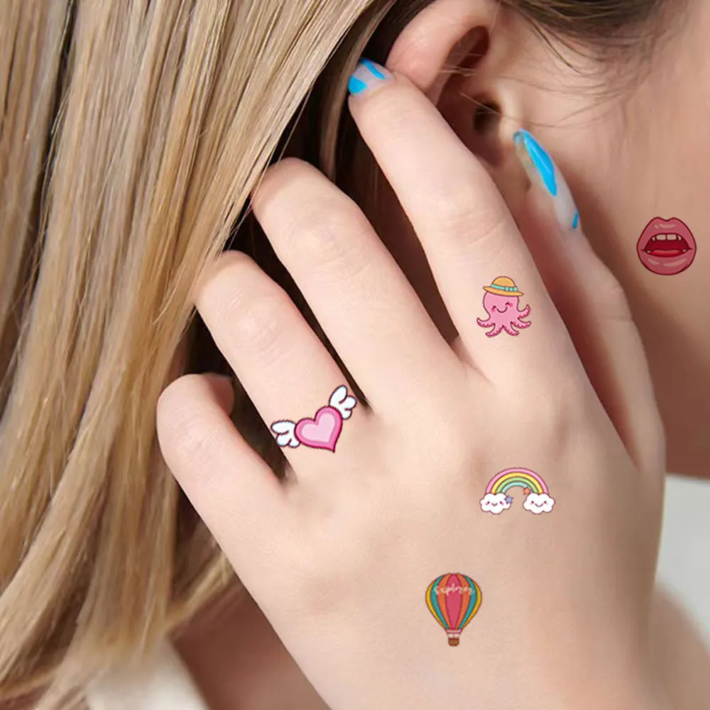 30pcs Small Cartoon Tattoo Stickers Disposable Fruit Star Sun Pattern Temporary Tattoos for Hand Finger Fake Tattoo