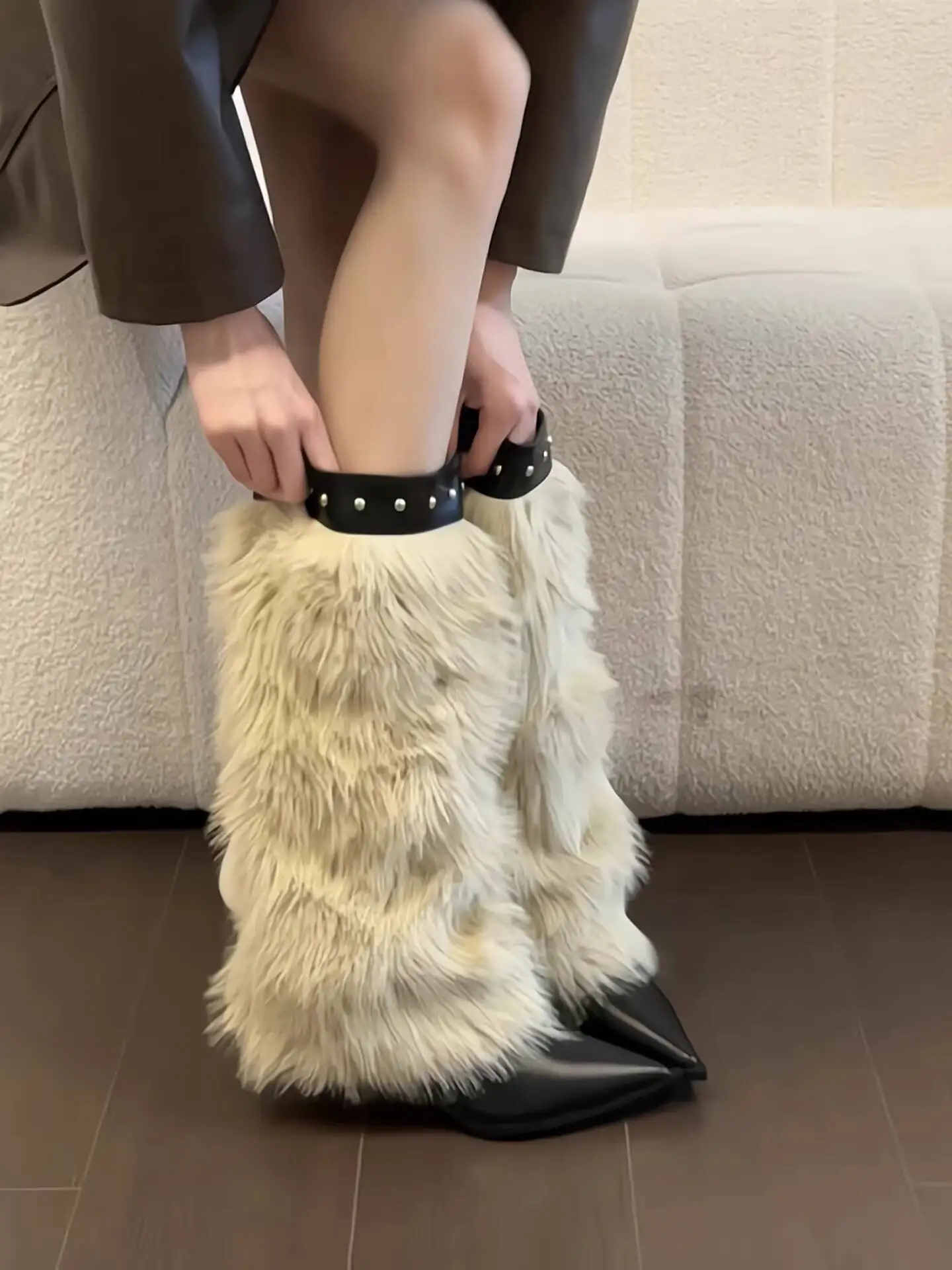 

Женские меховые сапоги до середины икры, новые зимние сапоги 2024, пикантные меховые сапоги, теплые зимние сапоги, меховые сапоги до колена с острым носком