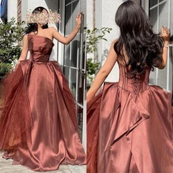 Exquisite High Quality	Strapless Ball Gown  Floor Length Formal Ocassion 	 Satin vestidos de fiesta para mujer