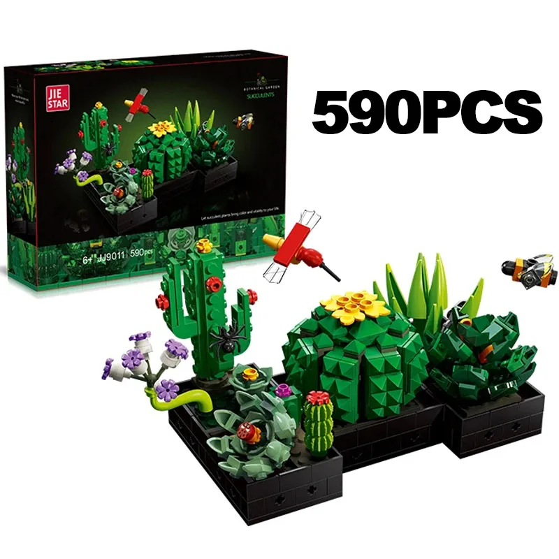 590PCS Creative Succulent Plant Potted Building Blocks Set Flower Cactus Model Assemble Toys Bricks For Kids Adult Gifts