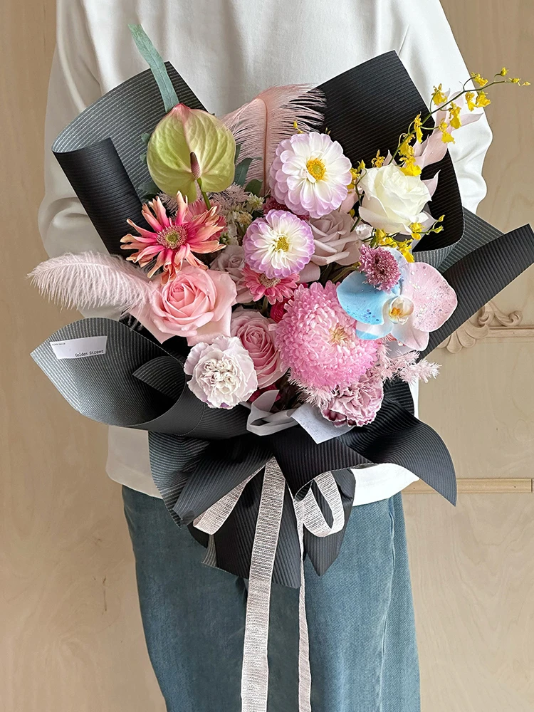 Valentine\'s Day Corduroy Art Paper, Retro Wooden Waterproof Paper Florist, Korean Flower Paper Roll, 4yard Paper For Bouquets