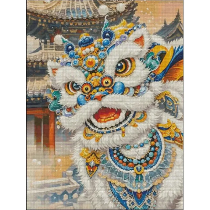 

ZZ6859 Lion Dance 18CT 14CT 16CT Print Canvas Cross Stitch DIY Set Kit Needlework Embroidery 109 Colors