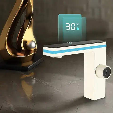 Digital display Badrumstvättställskran Smart LED Mässing Bänkskiva Varm- och kallvattenblandare Handfat Tvättställskran 11 best sales smart kran - №4