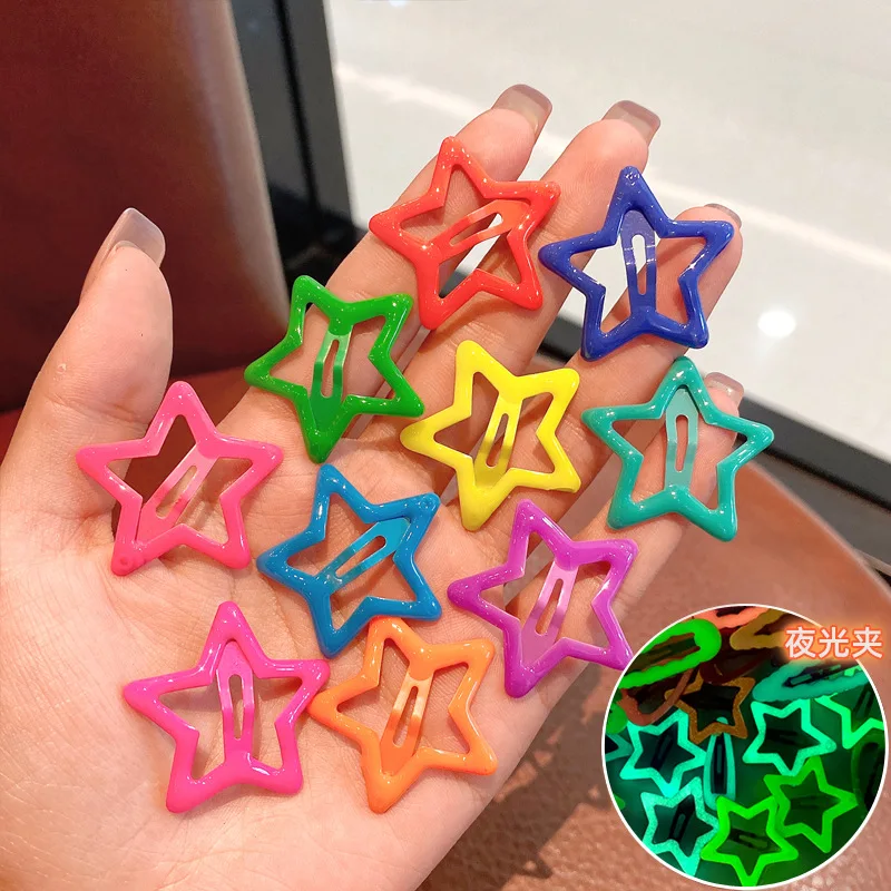 10PCS Candy Color Luminous Star Hair Clips For Kids Girls Headwear Metal Barrettes Cute Heart BB Clips Hairpins Hair Accessories