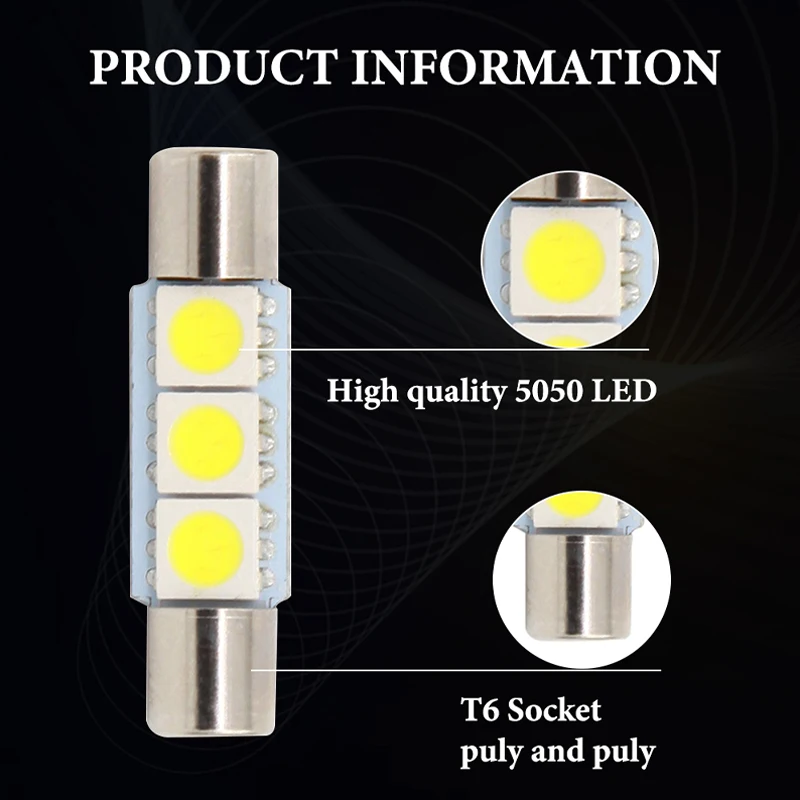 10pcs Car C5W 5050 3SMD Festoon LED 28mm 31mm Car Dome Light Bulb White 12V for Car Interior Reading Licence Plate Luggage Light