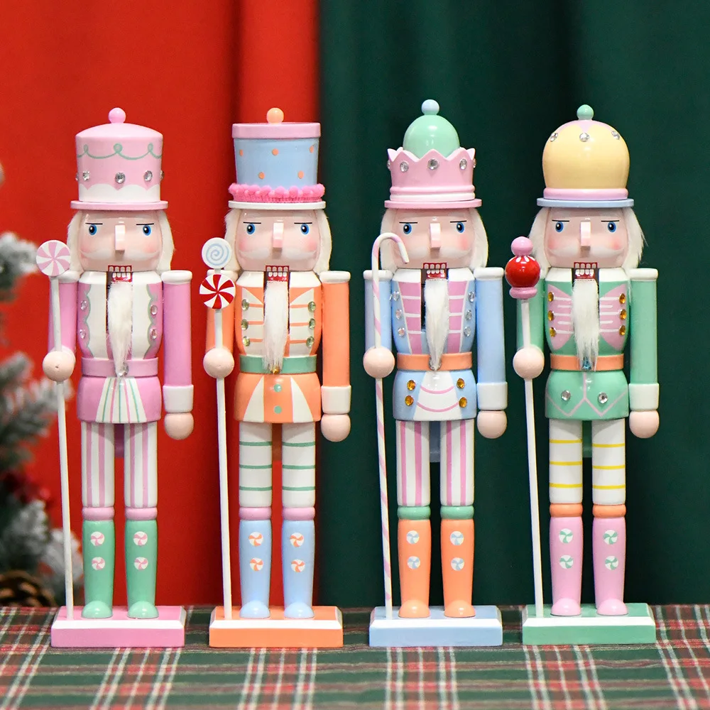 30CM Macaron Color Creative Nutcracker Soldier Solid Wood Home Decoration Ornaments Crafts Christmas Gifts For Friends Family